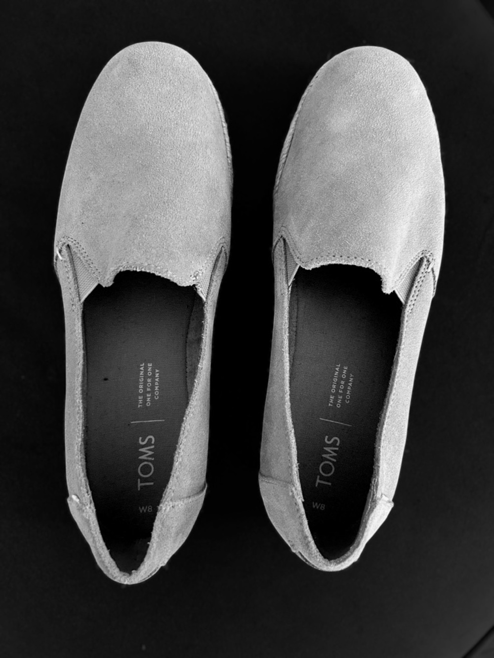 NWOT TOMS Palma Espadilles Sz 8 Drizzle Grey Slip On Suede Loafers Jute Trim